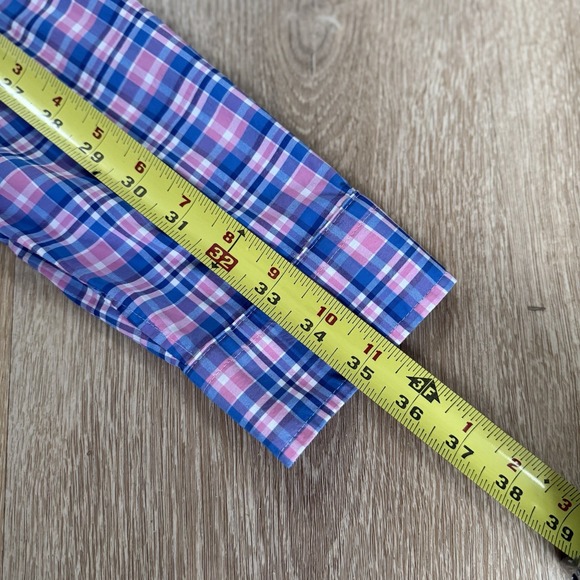 Vineyard Vines Shirt Mens Xl Blue Pink Plaid OTG On the Go Performance brr Nylon - Picture 9 of 9